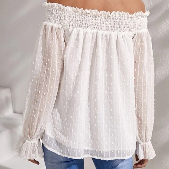 Boho Swiss dot off shoulder Bardot blouse - Picture 5 of 5